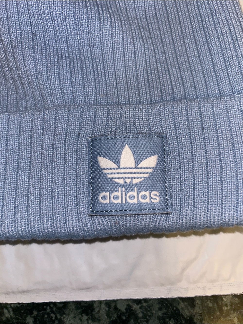 Adidas Powder Blue Ribbed Cuffed Beanie with Trefoil Patch - Picture 2 of 9